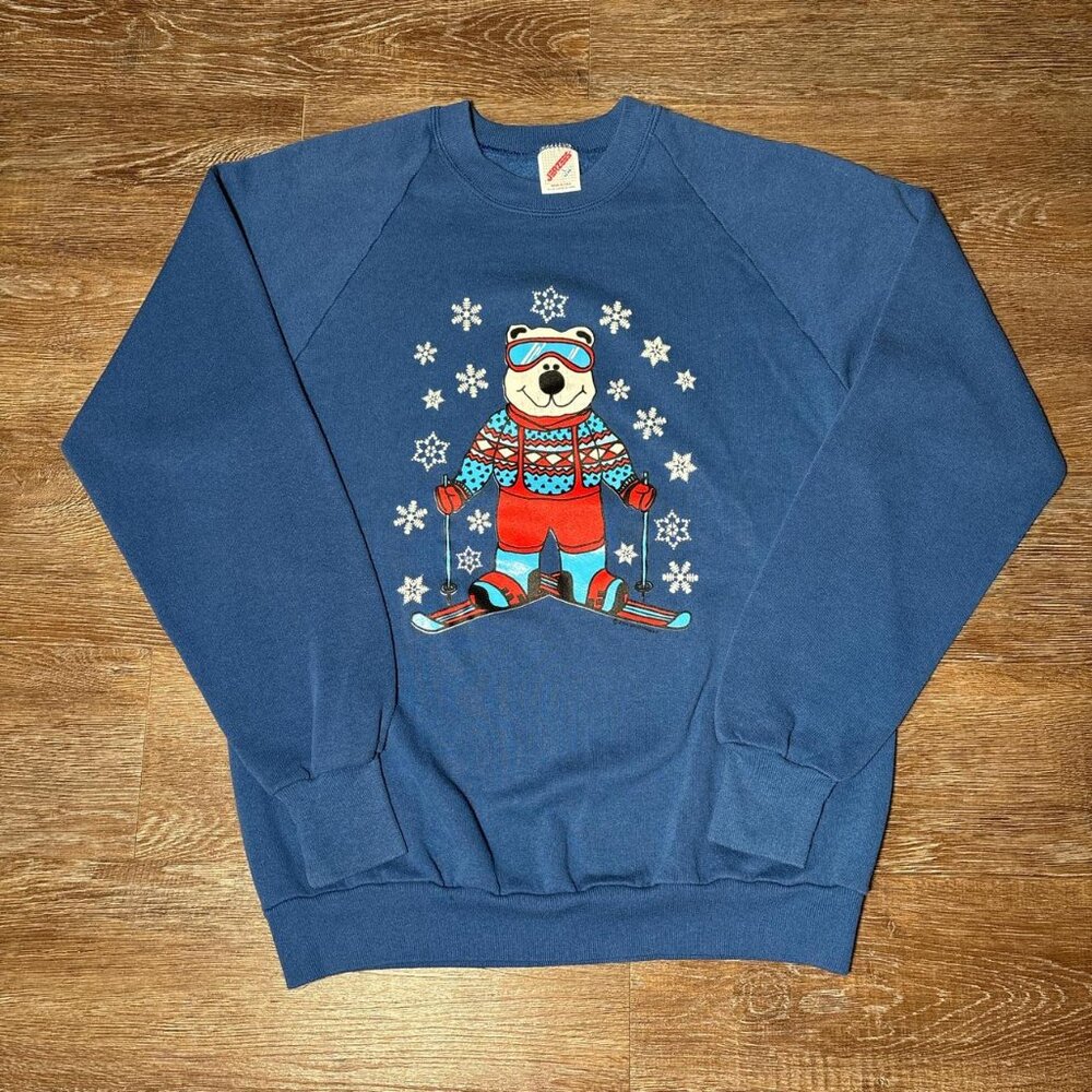 Vintage 90s Ski Winter Crewneck Snow Bear Sweatshirt Sweater Mens Size Large